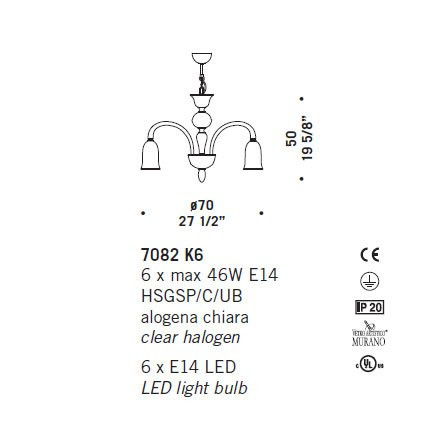 Люстра De Majo 7082 K6 070820K20