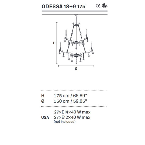 Люстра Masiero Odessa 18+9 175 G21 Cut