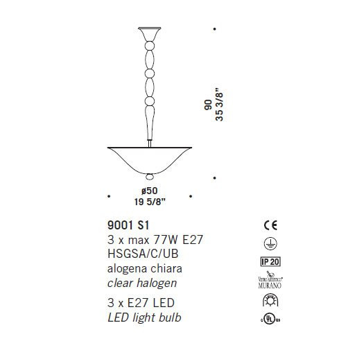 Подвесной светильник De Majo 9001 S1 090010S10