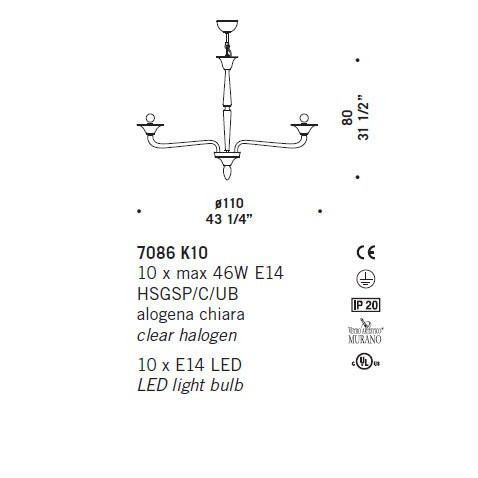 Люстра De Majo 7086 K10 070860K60