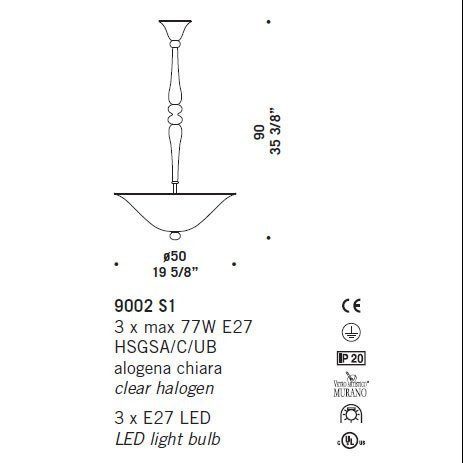 Подвесной светильник De Majo 9002 S1 090020S10