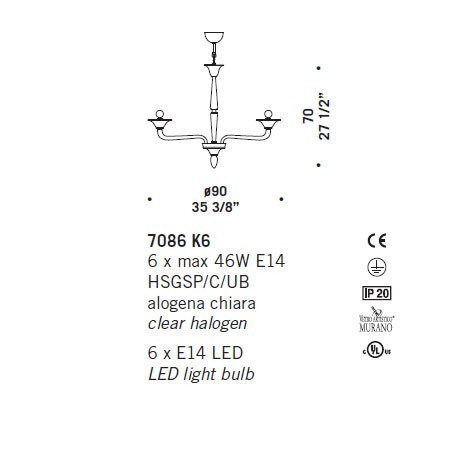Люстра De Majo 7086 K6 070860K20