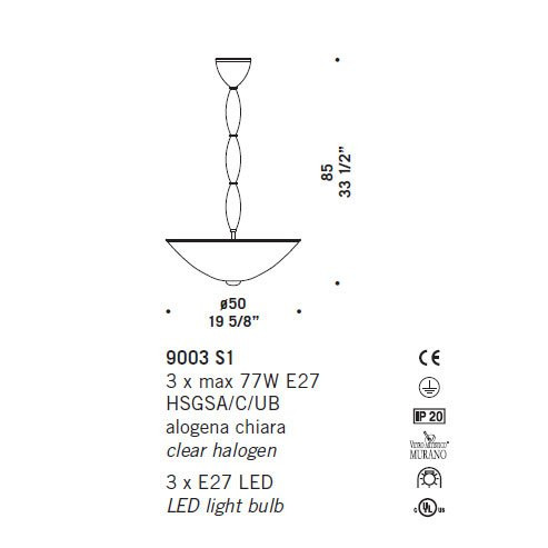 Подвесной светильник De Majo 9003 S1 090030S10