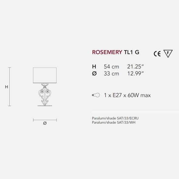Настольная лампа Masiero Rosemery TL1G /V97/ SAT/33/WH