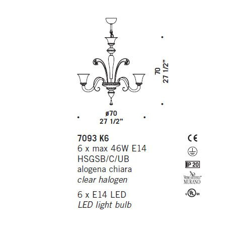 Люстра De Majo 7093 K6 070930K20