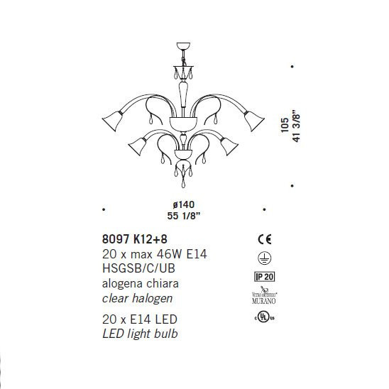 Люстра De Majo 8097 K12+8 080970K20
