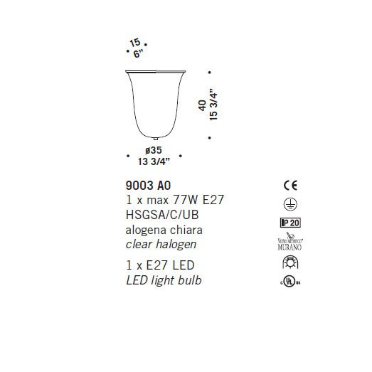 Настенный светильник De Majo 9003 A0 090030A00