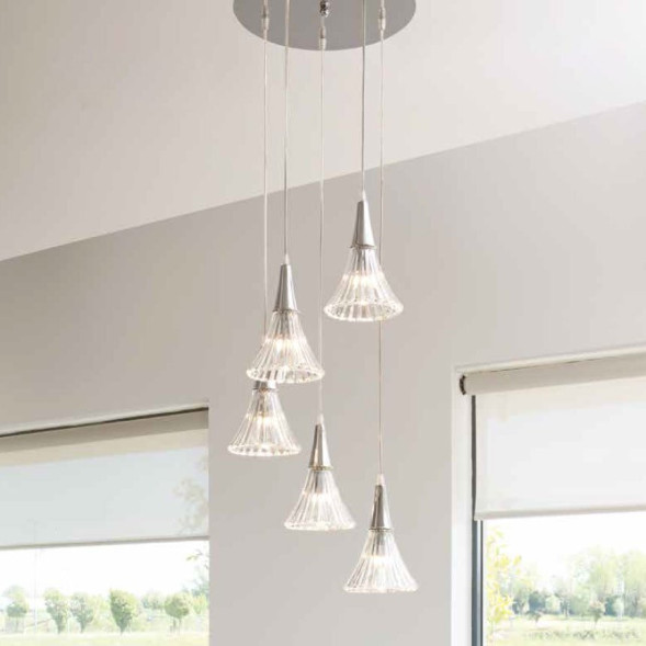 Подвесной светильник Renzo Del Ventisette Ohlala L14490/5 DEC. CROMO CRISTALLO TRASPARENTE