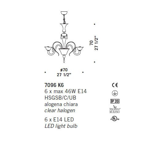 Люстра De Majo 7096 K6 070960K20