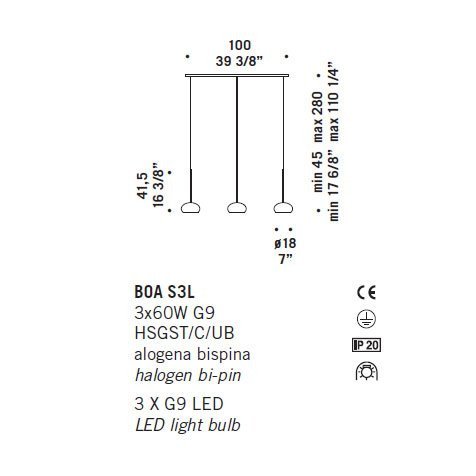 Подвесной светильник De Majo BOA S3L 0BOA00S80