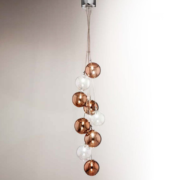 Подвесной светильник Renzo Del Ventisette Ohlala L14544/9 MIX DEC. CROMO SFERE TRASPARENTI E BRONZO