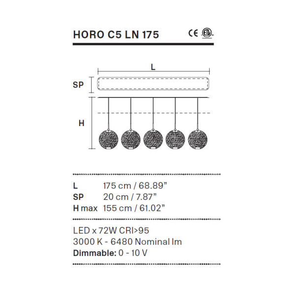 Подвесной светильник Masiero HORO C5 LN 175 G18 / TR