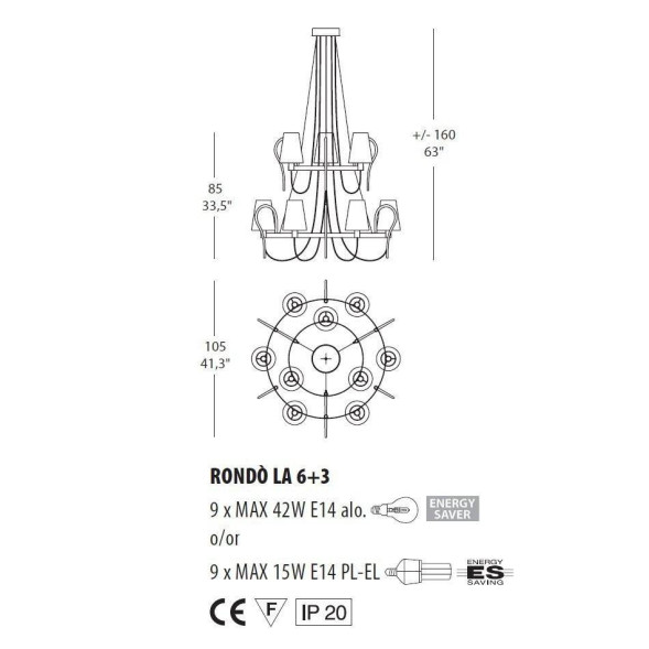 Люстра Evi Style Rondo' LA6+3 ES0182LA04AVAL