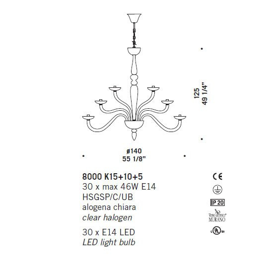 Люстра De Majo 8000 K15+10+5 080000K30 cristallo