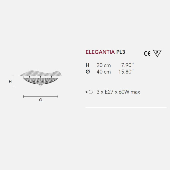 Потолочный светильник Masiero Elegantia PL3 G04-G06 Cut crystal