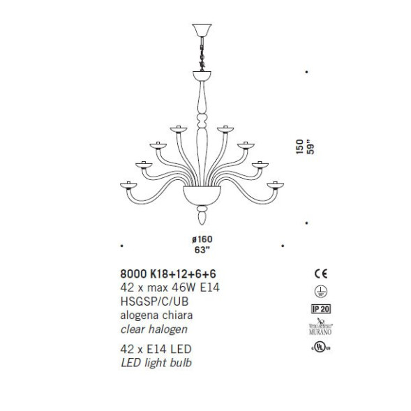 Люстра De Majo 8000 K18+12+6+6 080000K45