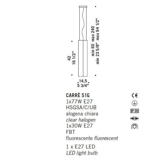 Подвесной светильник De Majo CARRE S1G 0CARR0S14