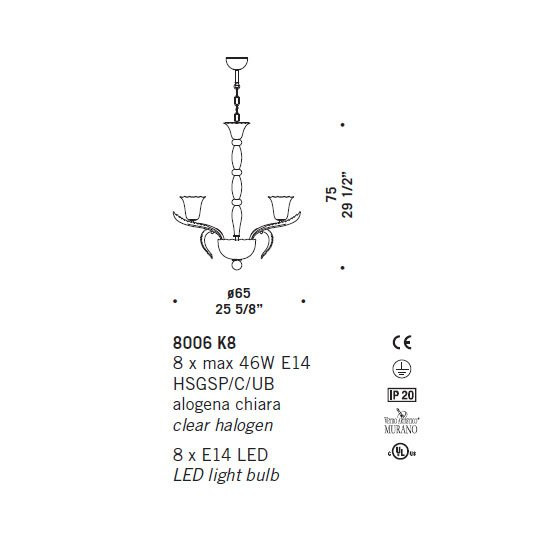 Люстра De Majo 8006 K8 080060K40