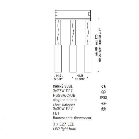 Подвесной светильник De Majo CARRE S3GL 0CARR0S38