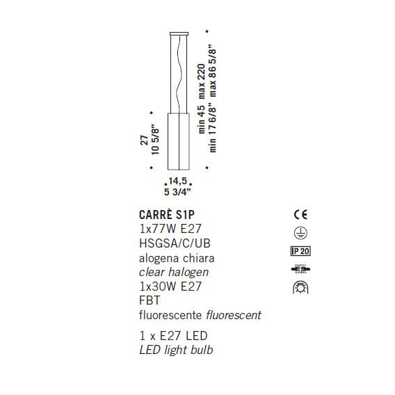 Подвесной светильник De Majo CARRE S1P 0CARR0S10