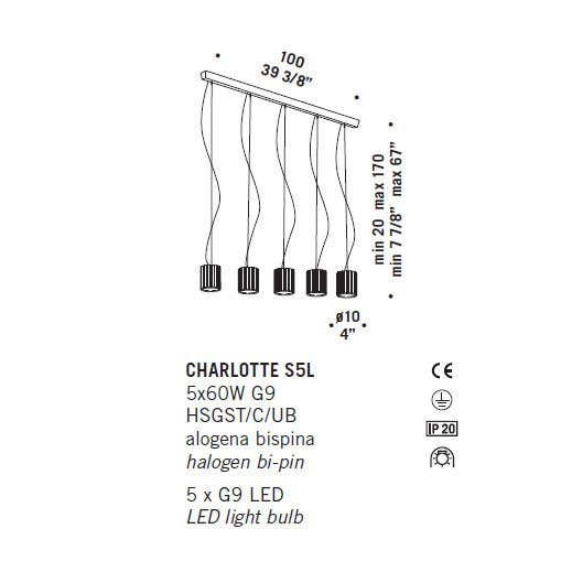 Подвесной светильник De Majo CHARLOTTE S5L 0CHAR0S50