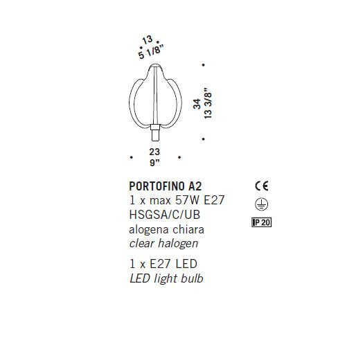 Настенный светильник De Majo PORTOFINO A2 0PORT0AC2
