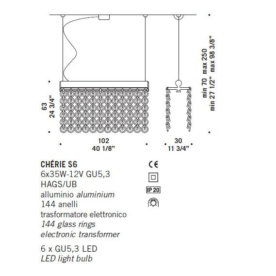 Подвесной светильник De Majo CHERIE S6 0CHER0S-6