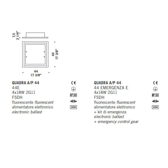 Настенный светильник De Majo QUADRA A/P 44 0QUAD0A44