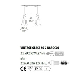 Подвесной светильник Evi Style Vintage glass SO2 Barocco ES0224SO04CC