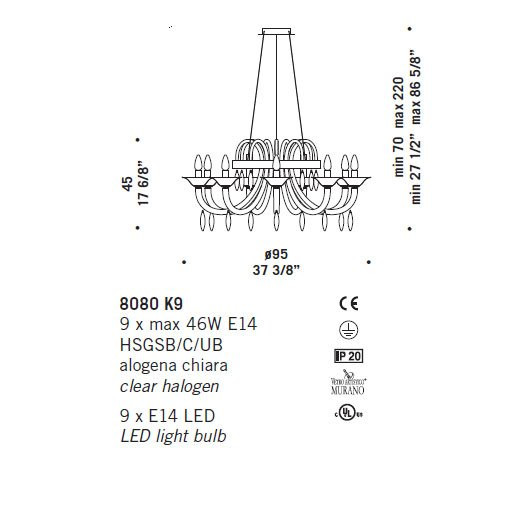 Люстра De Majo 8080 K9 080800K20