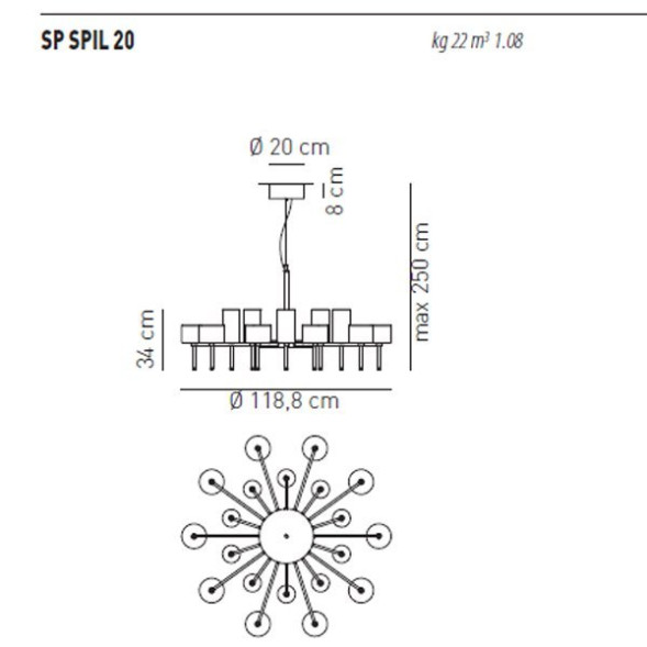 Люстры Axo Light Spillray SP SPIL 20 Grigio SPSPIL20GRCR12V
