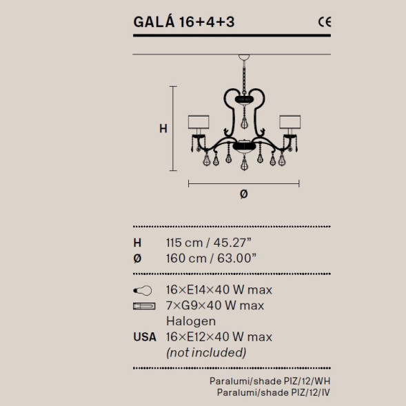Люстра Masiero Gala 16+4+3 /V13/ PIZ/17/IV