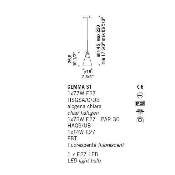 Подвесной светильник De Majo GEMMA S1 0GEMM0S-1 clear