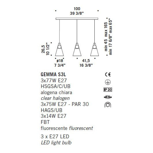 Подвесной светильник De Majo GEMMA S3L 0GEMM0SL-3 clear+white