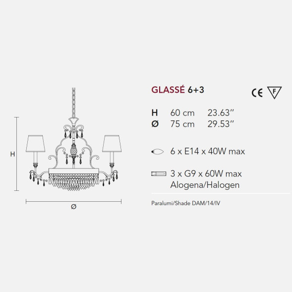 Люстра Masiero Glasse 6+3 V13 / DAM/14/IV Swarovski elements