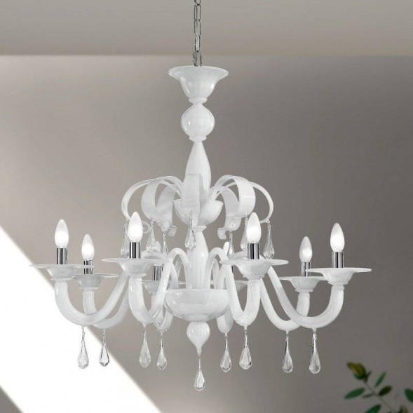 Люстра Vetri Lamp 1184/8 Bianco/Gocce cristallo