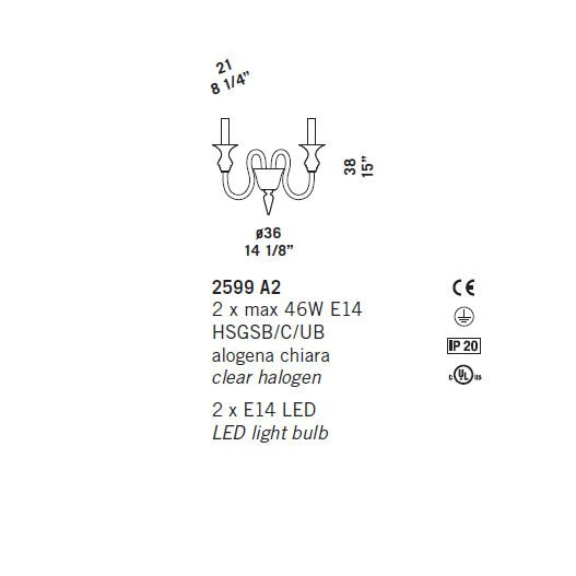 Бра De Majo 2599 A2 025990A02 cristallo