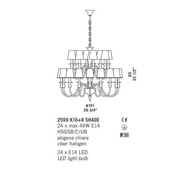Люстра De Majo 2599 K16+8 SHADE 025990K32 amber