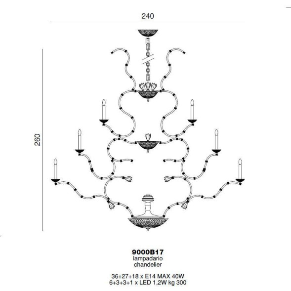 Люстра Beby Queen of Roses 9000B17 Light gold Cut Almond