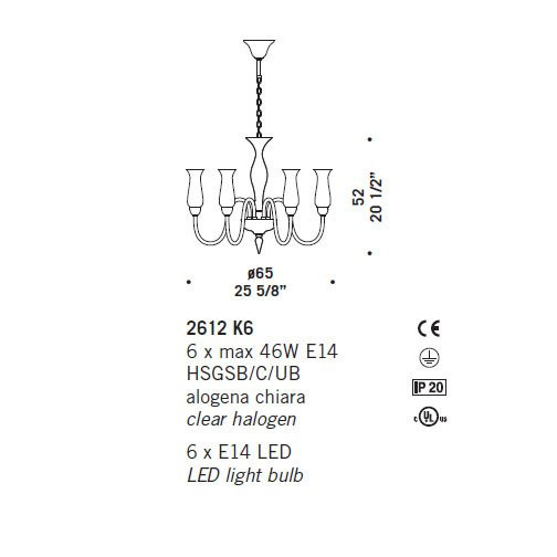 Люстра De Majo 2612 K6 026120K06 cristallo