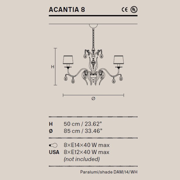 Люстра Masiero Acantia 8 V95 / DAM/14/WH Swarovski elements