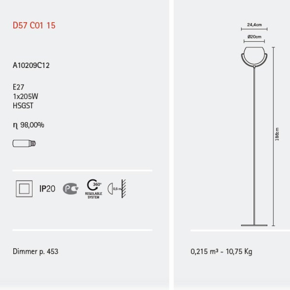 Торшер Fabbian Beluga Steel D57 C01 15