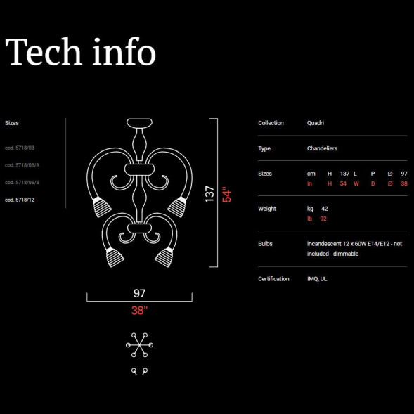 Потолочная люстра Barovier&amp;Toso Quadri 5718/12/CC