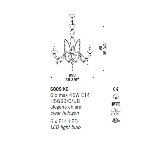 Люстра De Majo 6009 K6 060090K06 white