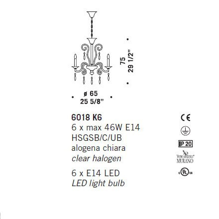 Люстра De Majo 6018 K6 060180K06 cristallo