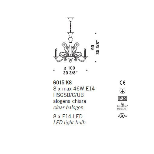 Люстра De Majo 6015 K8 060150K08 cristallo