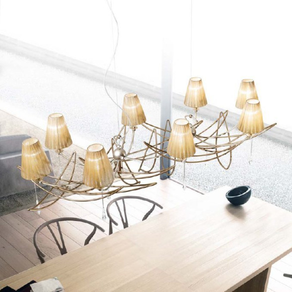 Люстра IDL Flame 524/8R antique bronze+nickel brown organza