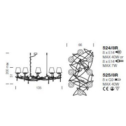 Люстра IDL Flame 524/8R antique bronze+nickel brown organza