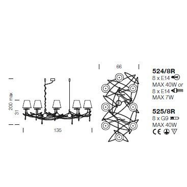 Люстра IDL Flame 524/8R antique bronze+nickel brown organza
