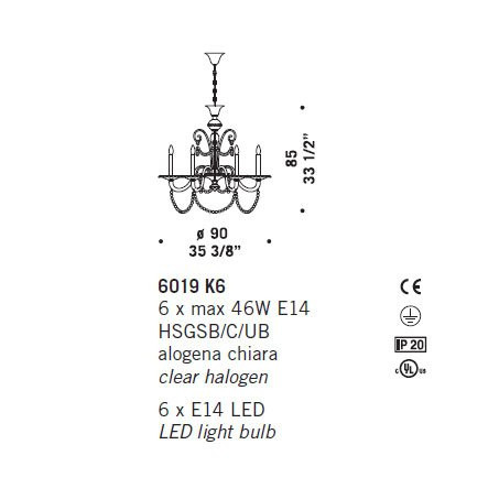 Люстра De Majo 6019 K6 060190K06 cristallo